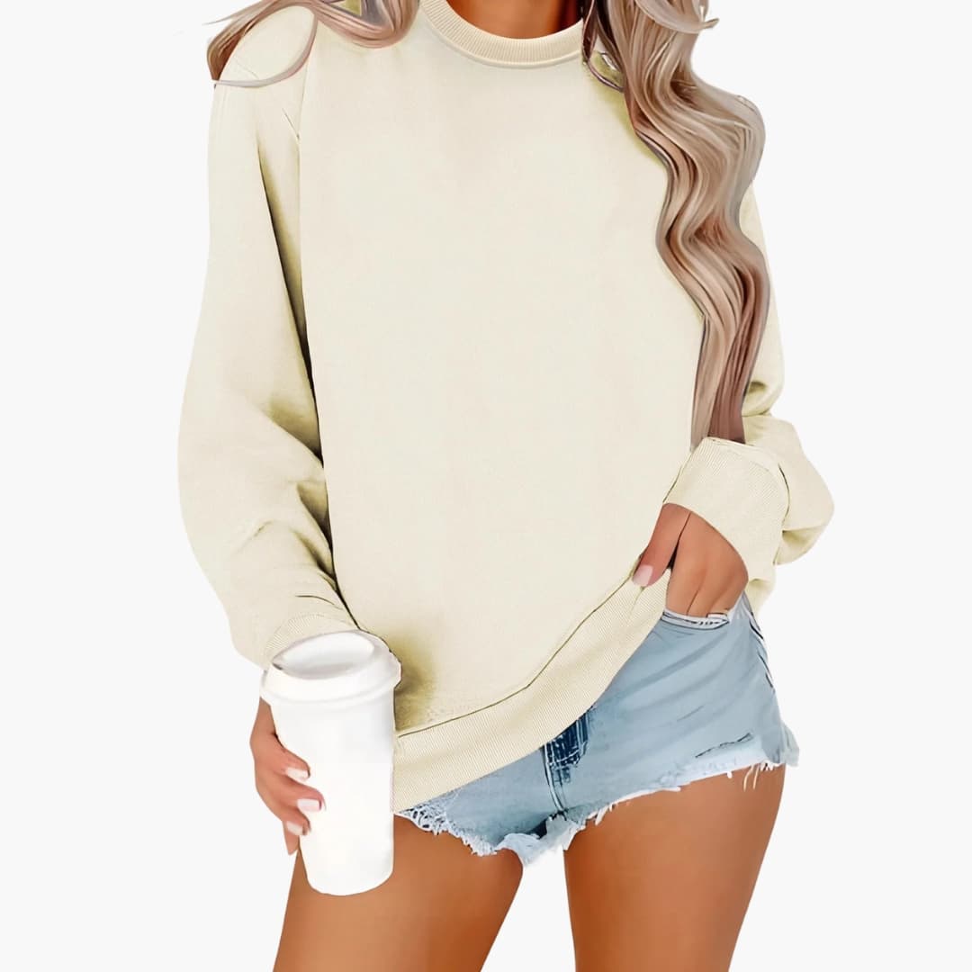 Damen Sweatshirt mit Rundhalsausschnitt und Rippbündchen