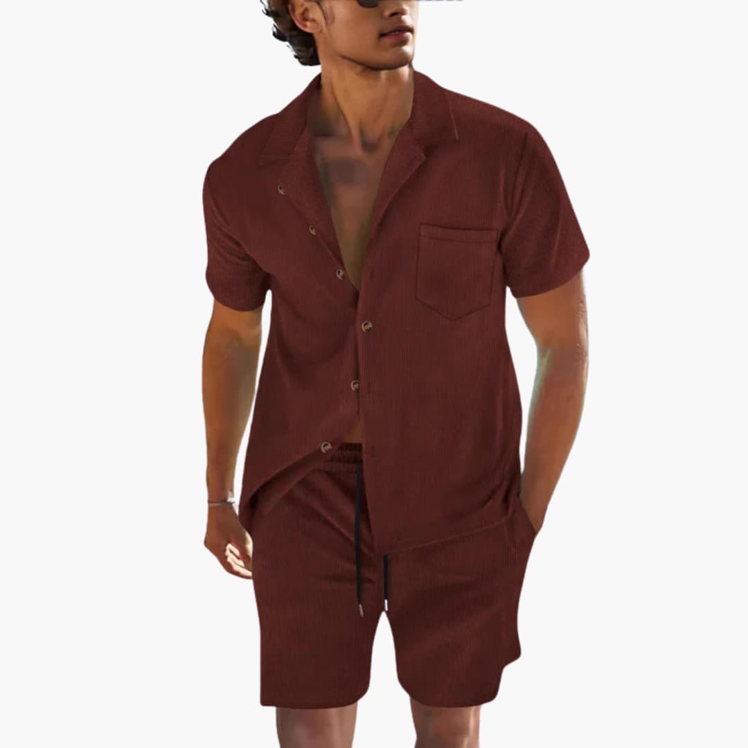 Herren Sommer Set mit Kurzarmhemd und Kordelzug Shorts