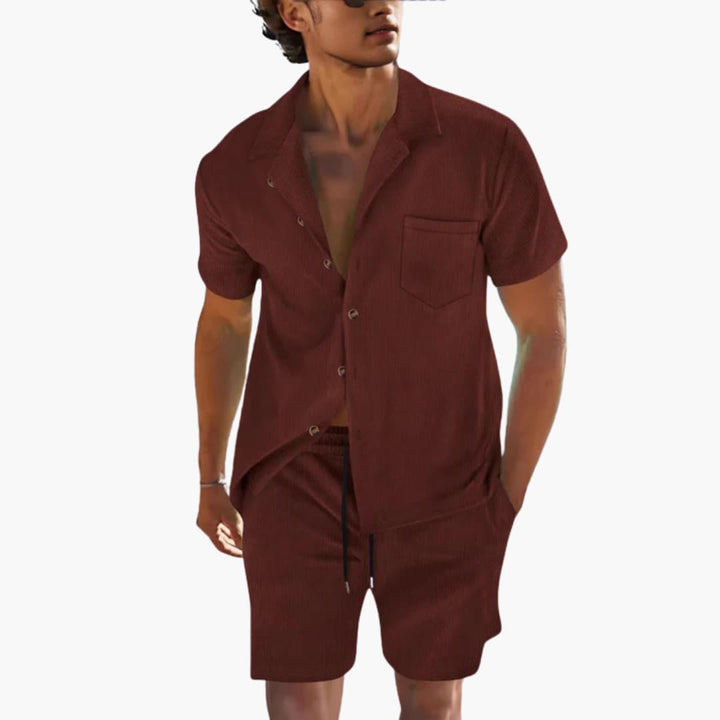 Herren Sommer Set mit Kurzarmhemd und Kordelzug Shorts