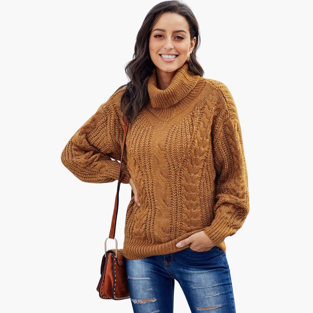 Damen pullover mit Rollkragen und Zopfmuster