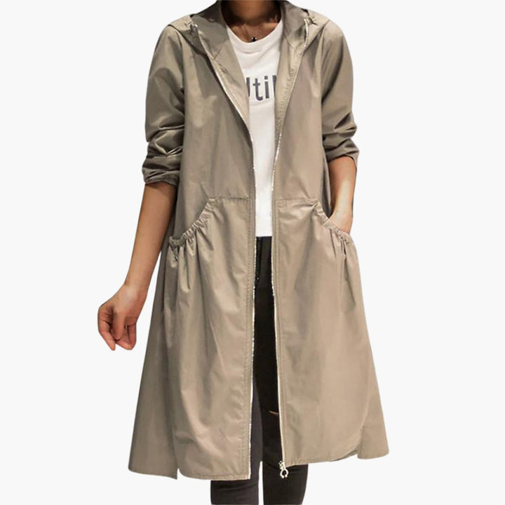 Langer Trenchcoat mit Kapuze für Damen