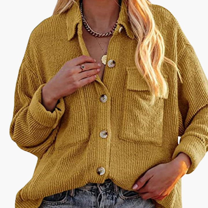 Damen Cordjacke mit Umlegekragen und Knopfverschluss