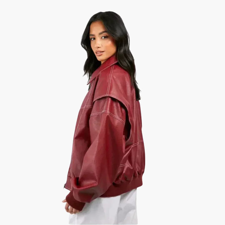 Damen Oversized Jacke mit langen Ärmeln und Kontrastnähten