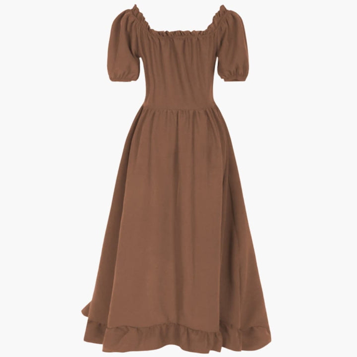 Damen Midikleid mit Puffärmeln und Rüschensaum