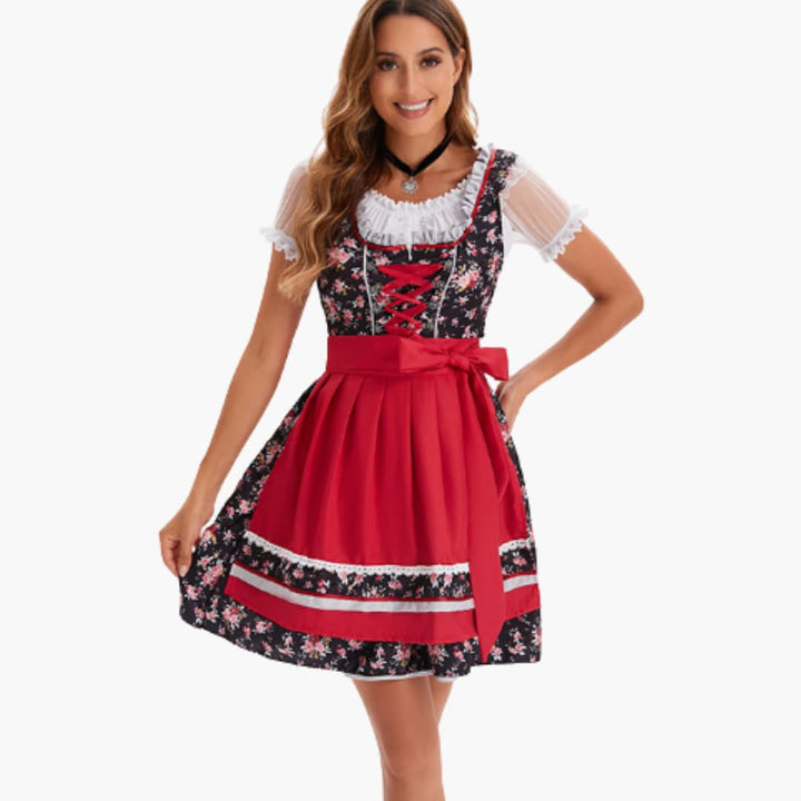 Dirndlkleid für Damen mit Blumenmieder und Schürzenband