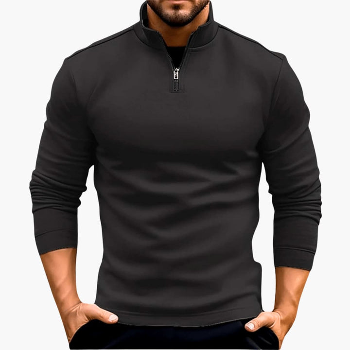 Herren Zip Up Pullover mit langen Ärmeln und geripptem Saum