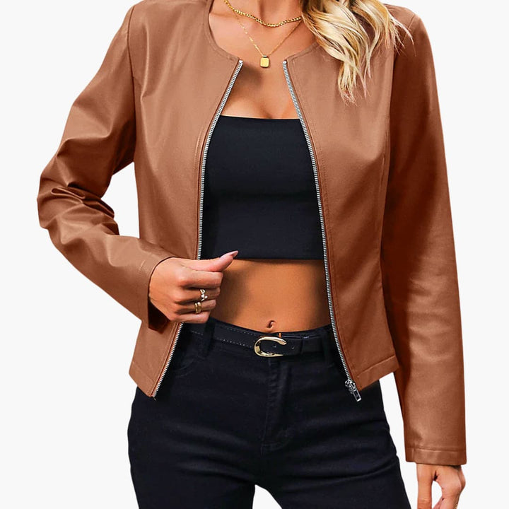 Damen Bikerjacke mit Rundhalsausschnitt und Reißverschluss