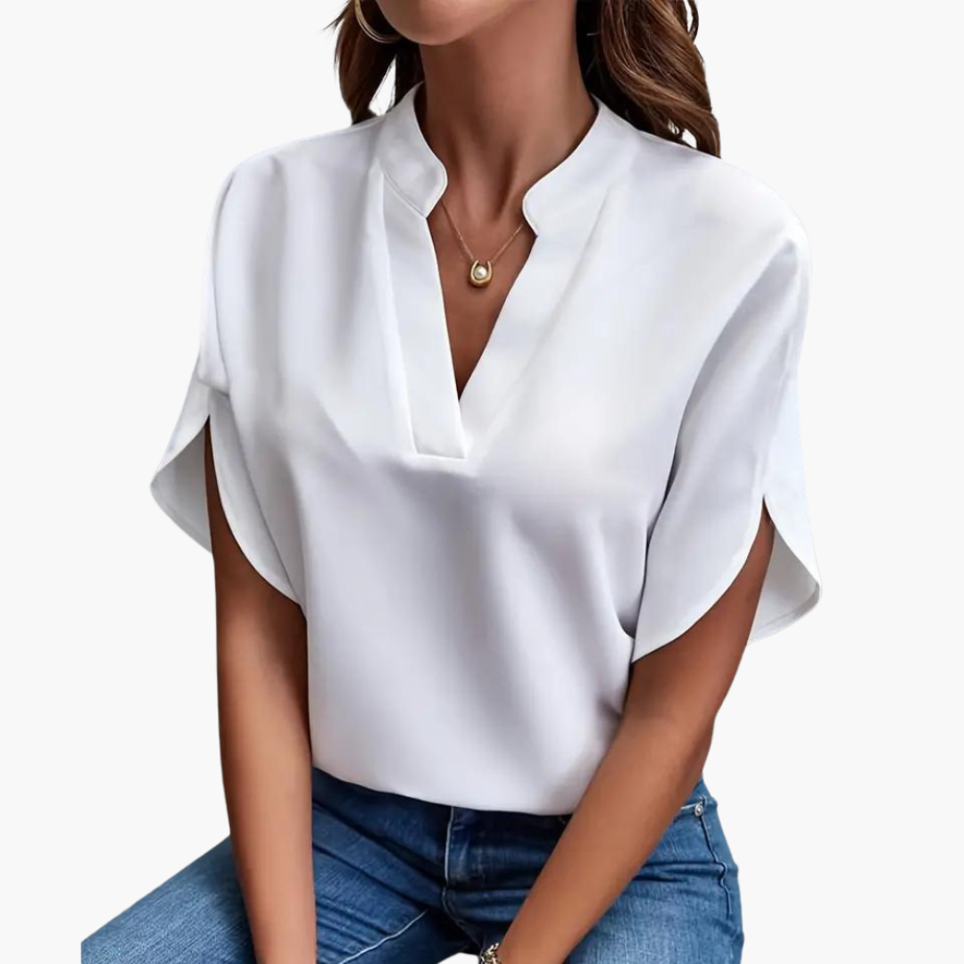 Bluse mit V-Ausschnitt für Damen – kurzarm und elegant
