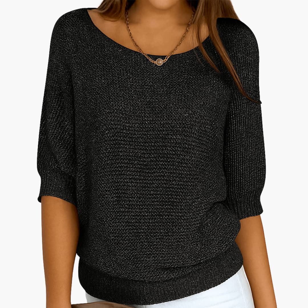 Damen Sommerstricktop mit halben Ärmeln und Rundhalsausschnitt