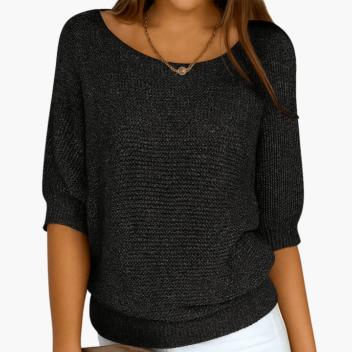 Damen Sommerstricktop mit halben Ärmeln und Rundhalsausschnitt