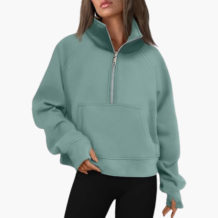 Damen-Sweatshirt mit Reißverschluss-Ausschnitt und Kängurutasche