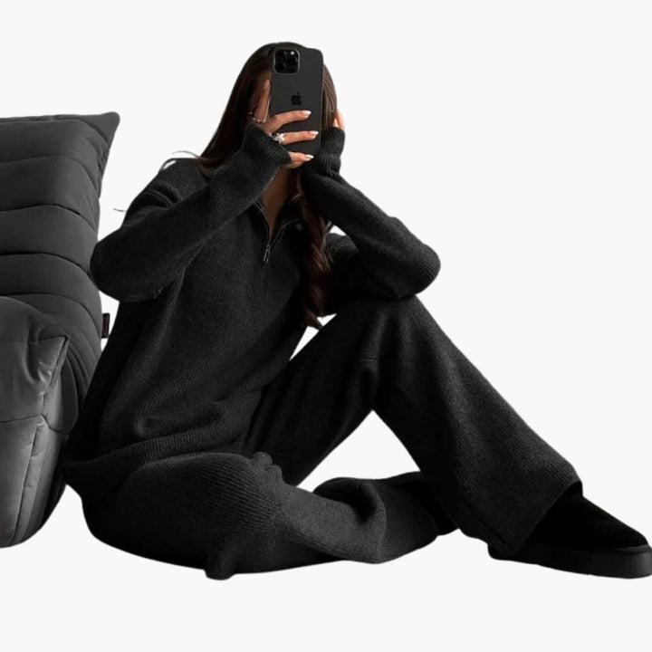 Damen Rippstrick Pullover mit kurzem Reißverschlusskragen