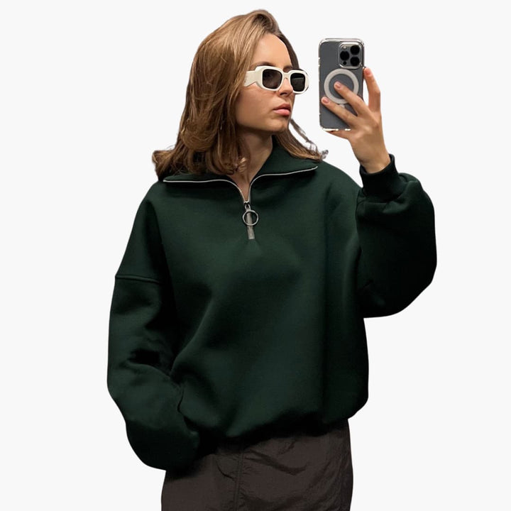 Damen Zip-Front Hoher Kragen Pullover Stilvoll