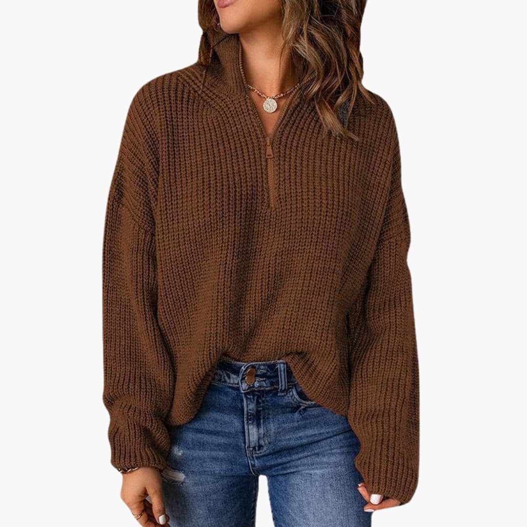 Damen Strickpullover mit Stehkragen und Reißverschluss Knit