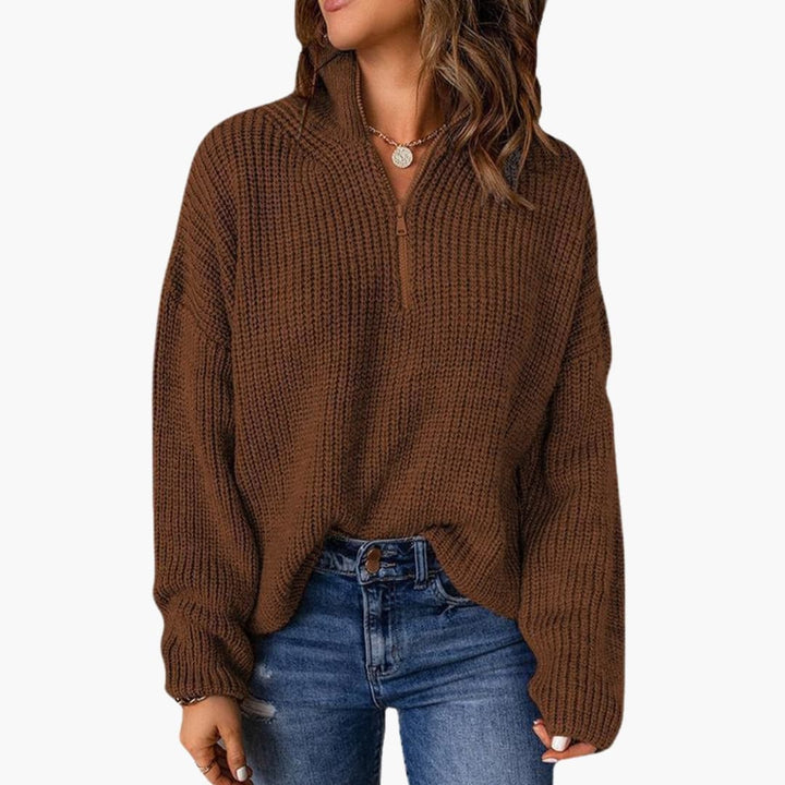 Damen Strickpullover mit Stehkragen und Reißverschluss Knit