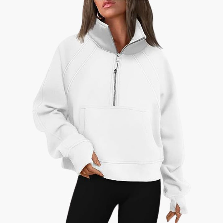 Frauen Zip-Front Pullover mit hohem Kragen und Kängurutasche