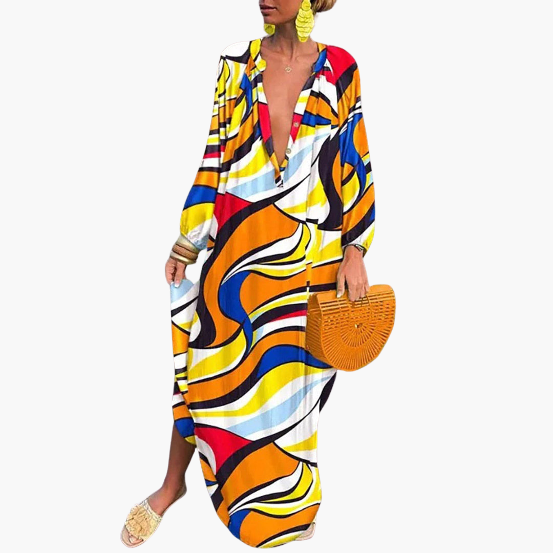 Boho Maxikleid für Frauen – Grünes Blumen Sommerkleid