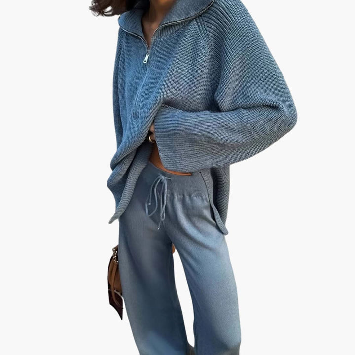 Damen Sweatshirt im Loose Fit mit Halbreißverschluss und weitem Ärmel