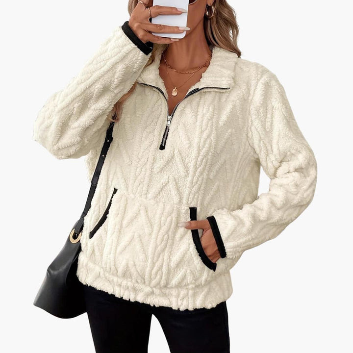 Damen Fleece Pullover mit halbem Reißverschluss und Seitentaschen