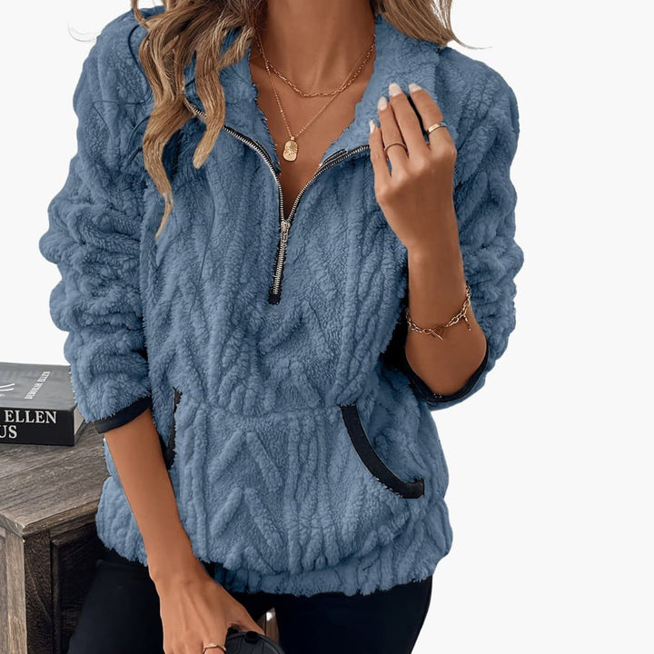 Damen Fleece Pullover mit Reißverschluss und Seitentaschen