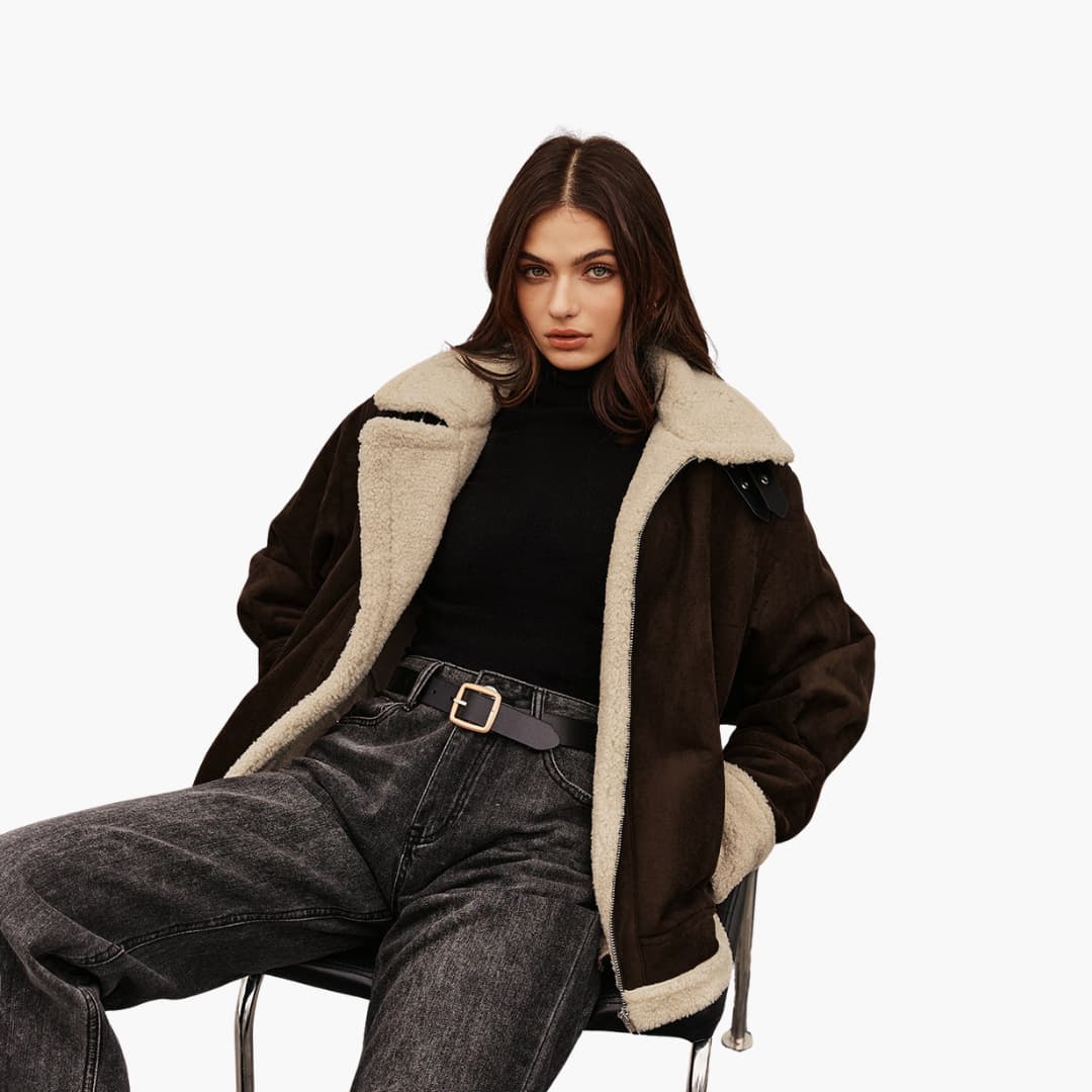 Damen jacke mit breitem Kragen und Reißverschluss