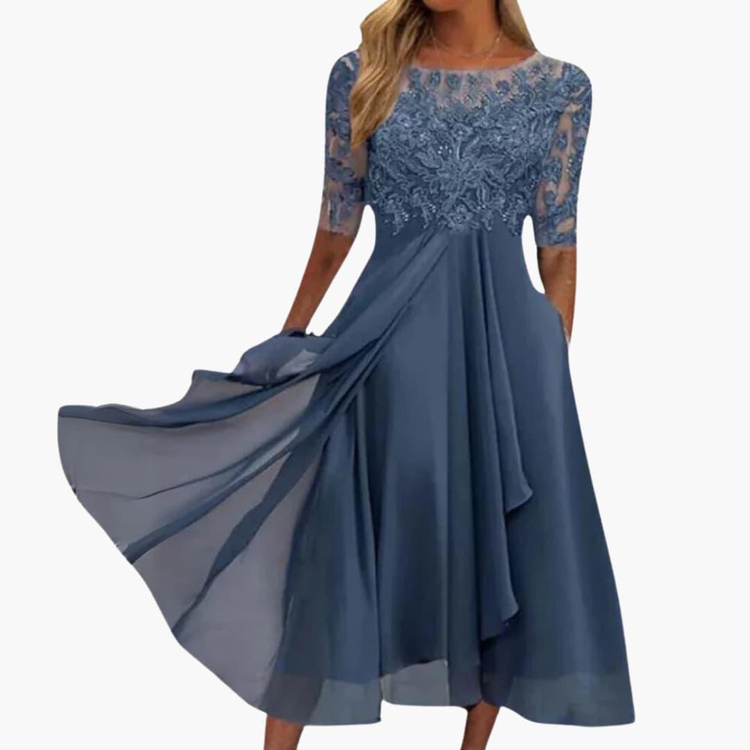 Abendkleid mit Spitzenoberteil für Damen – elegant & fließend - SchmiedeMode