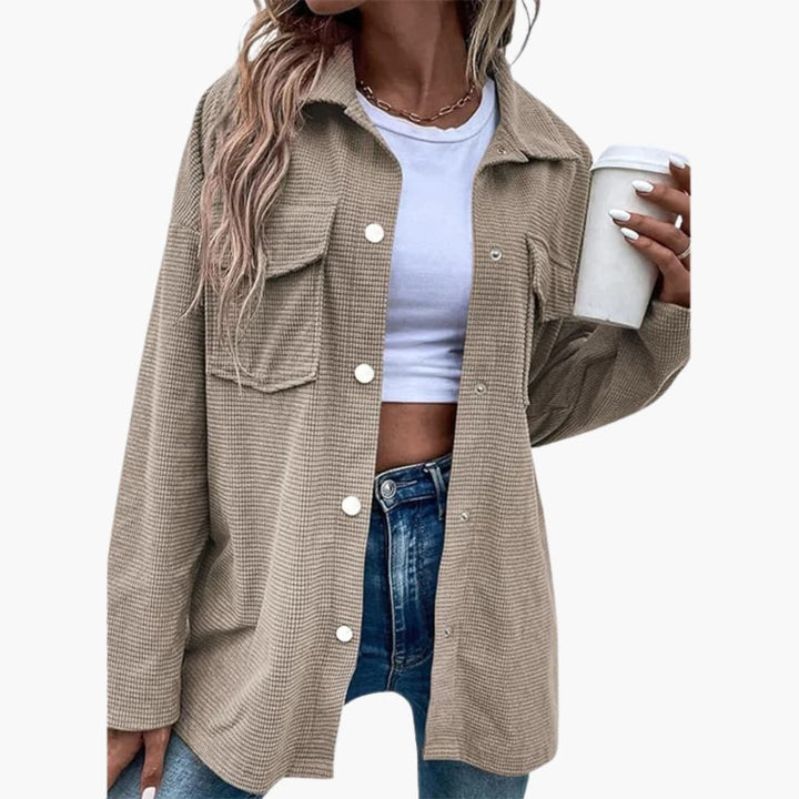 Damen Cord Hemdjacke mit Knopfleiste und Taschen