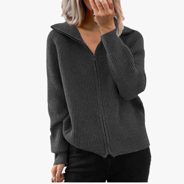 Damen Hoodie mit Reißverschluss und Rippstruktur