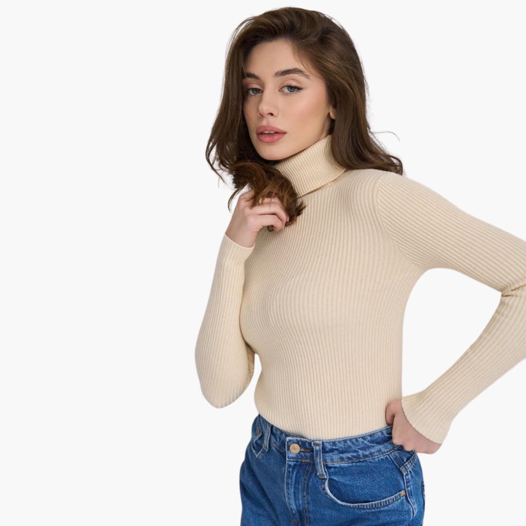 Damen Turtleneck Pullover mit gerippten Bündchen und Saum