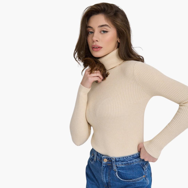 Damen Turtleneck Pullover mit gerippten Bündchen und Saum