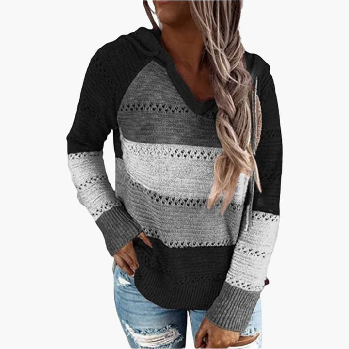 Damen Kapuzen pullover mit V-Ausschnitt und gestreifter Oberfläche