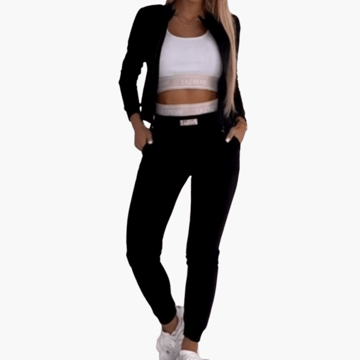 Trendiger 3-teiliger Trainingsanzug mit Reißverschluss für Damen - SchmiedeMode