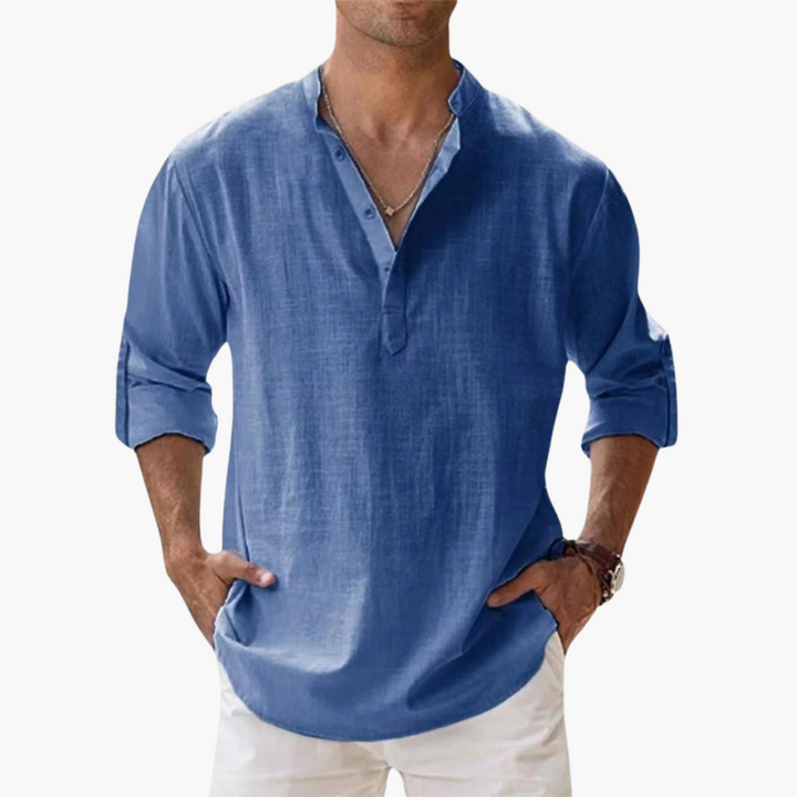 Lässiges Herren Leinenhemd – Langarm, Henley Stil