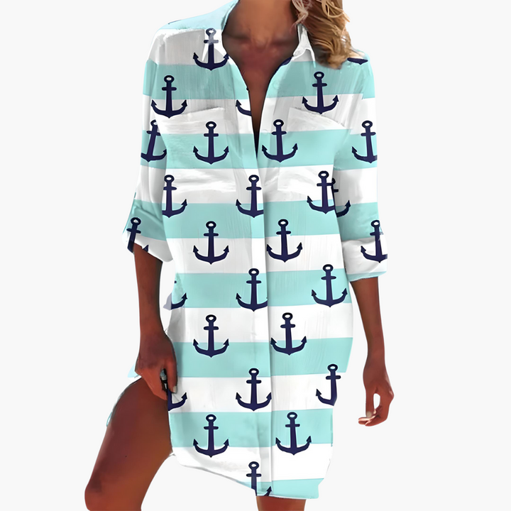 Damen-Hemdkleid mit langen Ärmeln und Knopfleiste