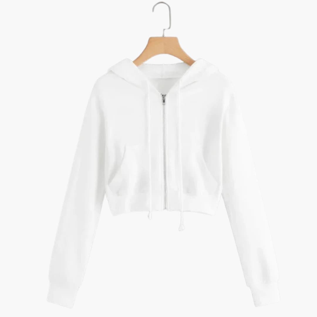 Damen Cropped Kapuzenjacke mit Reißverschluss und Kordelzug