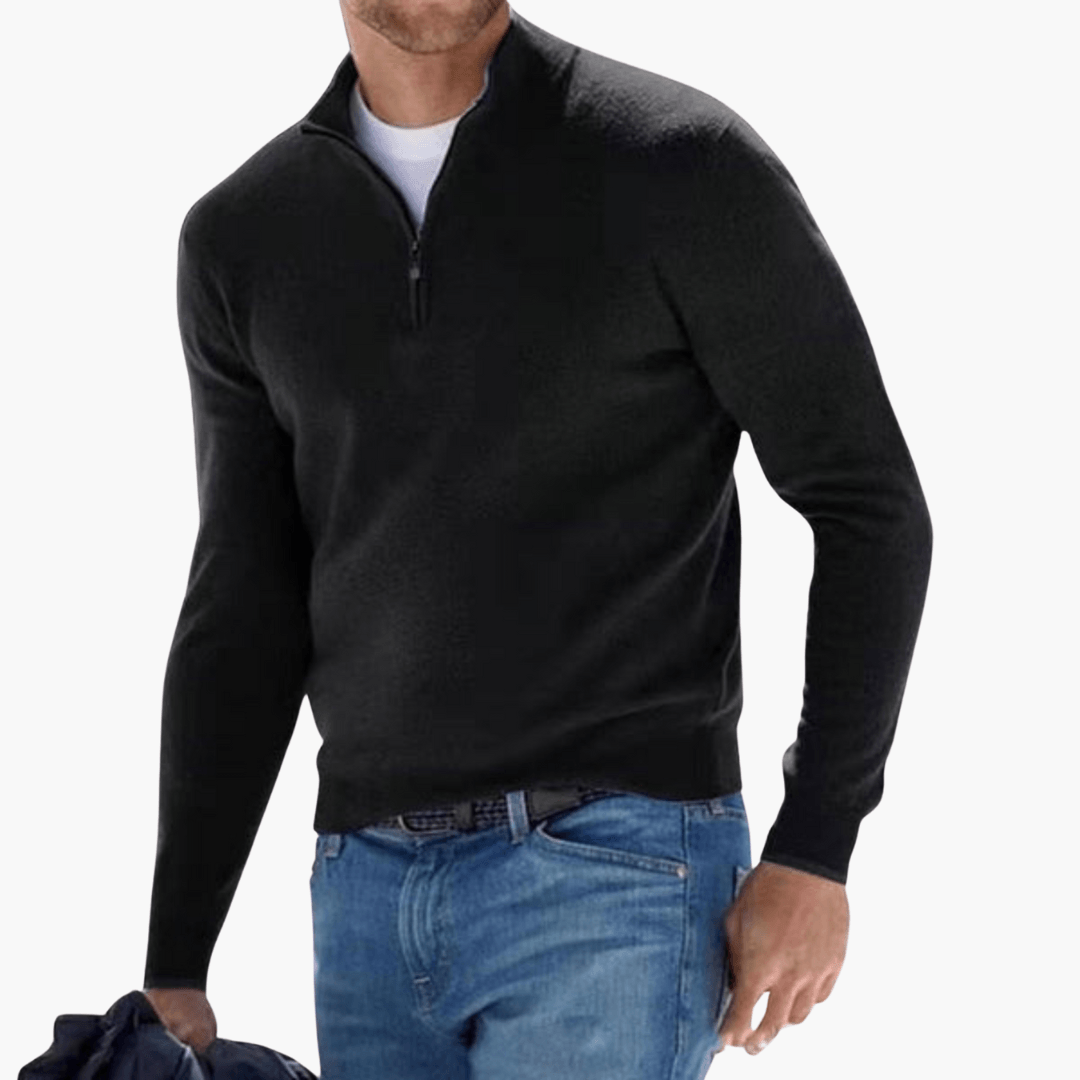 Stilvoller Merino-Pullover mit V-Ausschnitt und Reißverschluss für Männer - SchmiedeMode