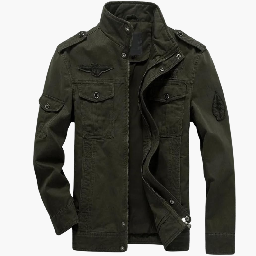 Herren Cargo Militärjacke mit Reißverschluss und Abzeichen Details