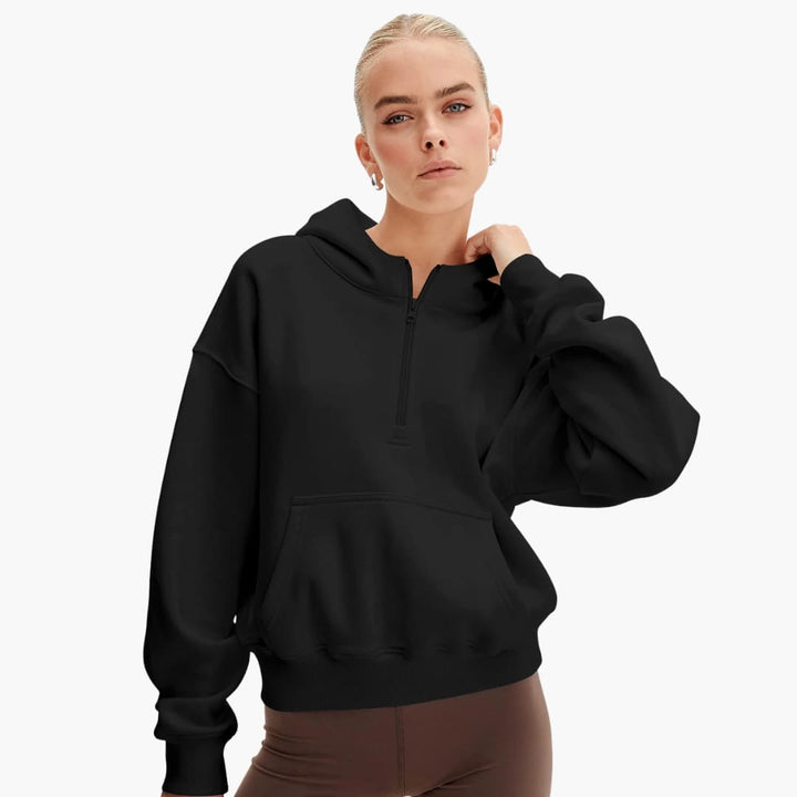 Damen Hoodie mit Halb Reißverschluss und Tasche