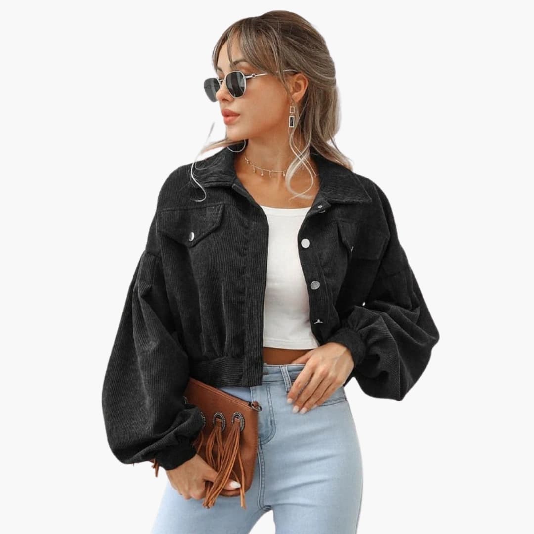 Damen Cordjacke mit Knopfverschluss und langen Ärmeln