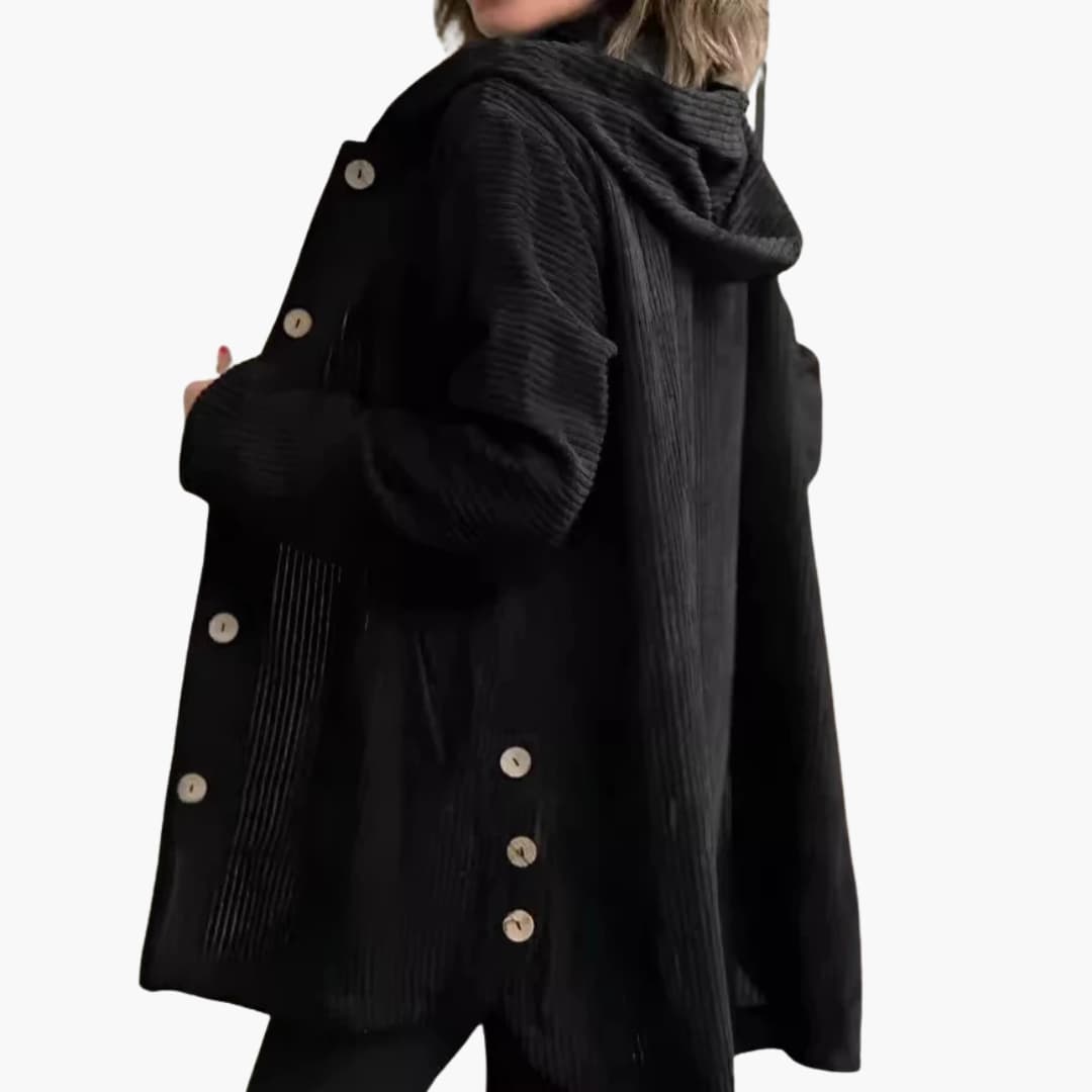 Damen Cordjacke mit Kapuze und aufgesetzten Taschen