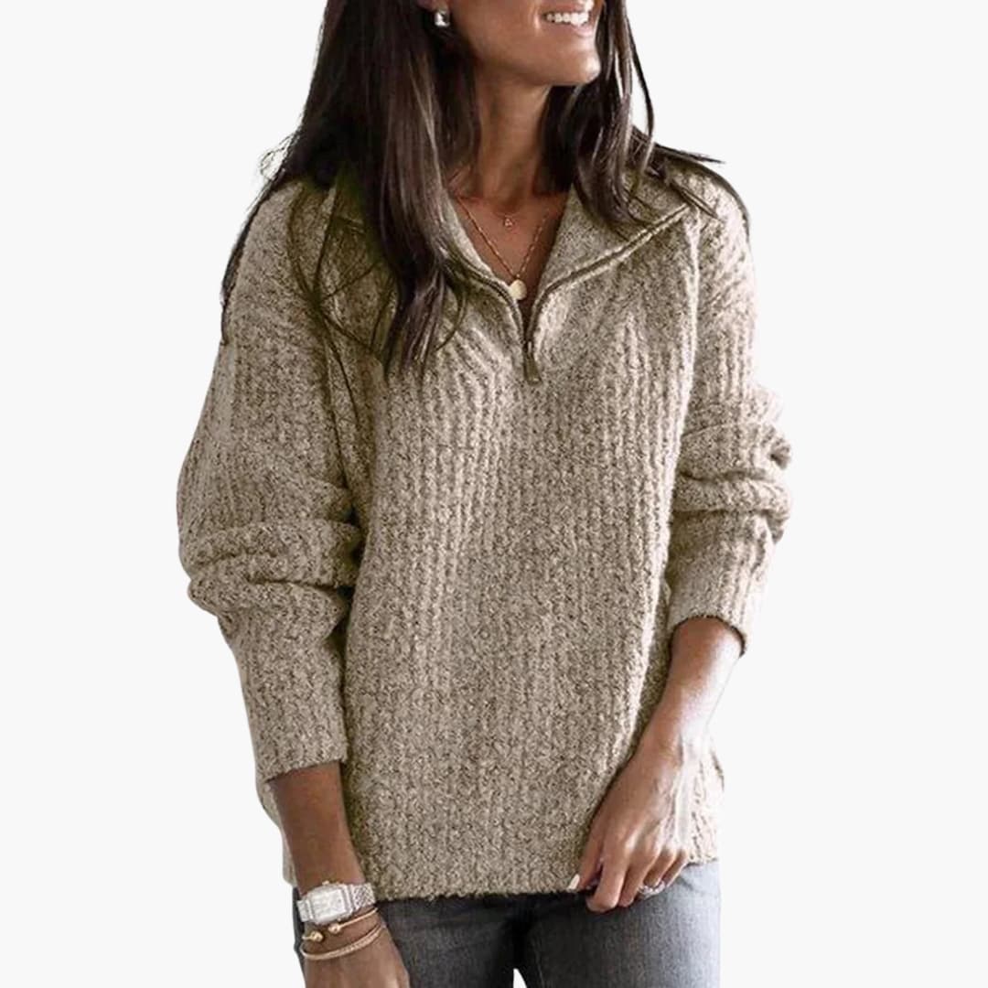 Damen Strickpullover mit halbem Reißverschluss