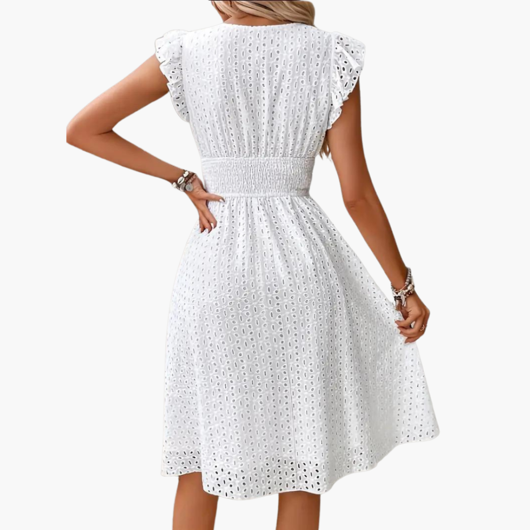 Weißes Spitzenkleid für Frauen – Sommerkleid mit V-Ausschnitt