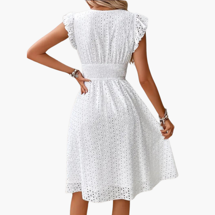 Weißes Spitzenkleid für Frauen – Sommerkleid mit V-Ausschnitt