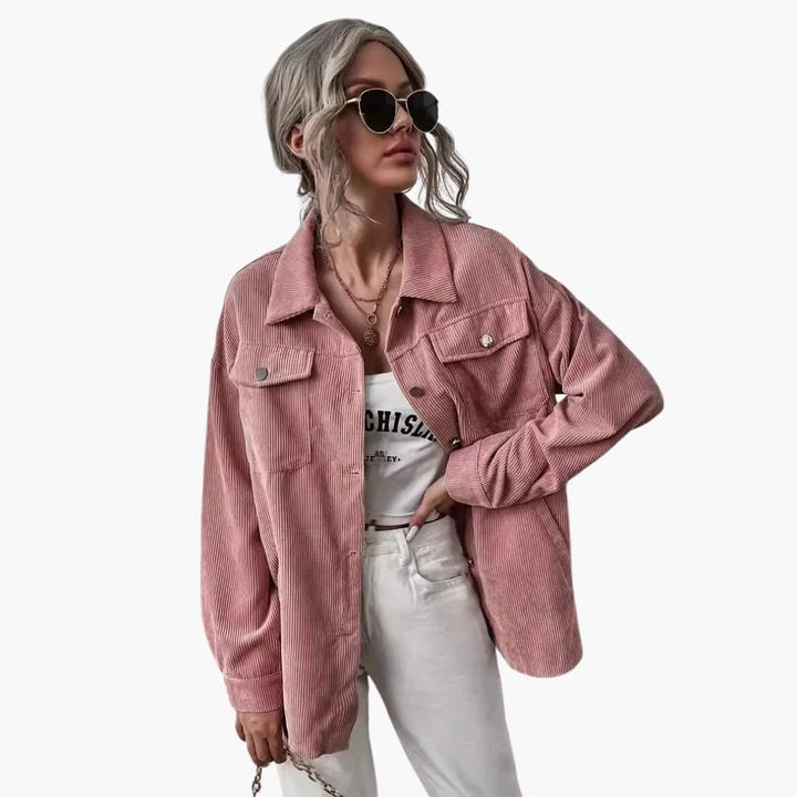 Damen Cordjacke mit Kragen und Fronttaschen