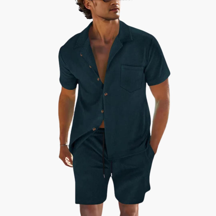 Herren Sommer Set mit Kurzarmhemd und Kordelzug Shorts
