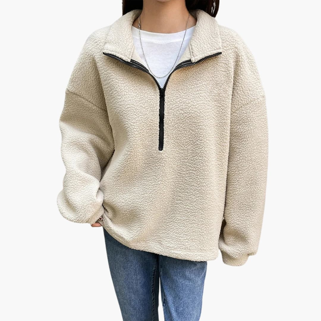 Damen Pullover mit Halbzipp und Stehkragen