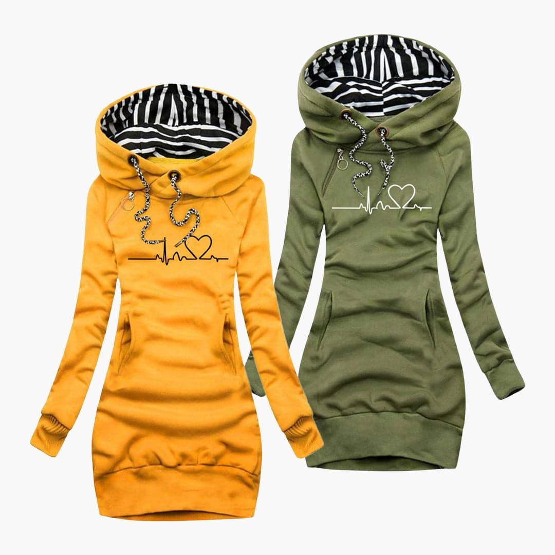 Gemütliches Pulloverkleid mit Herzschlag-Print für Damen - SchmiedeMode