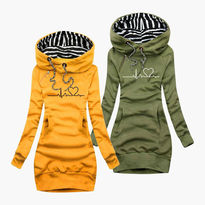 Gemütliches Pulloverkleid mit Herzschlag-Print für Damen - SchmiedeMode