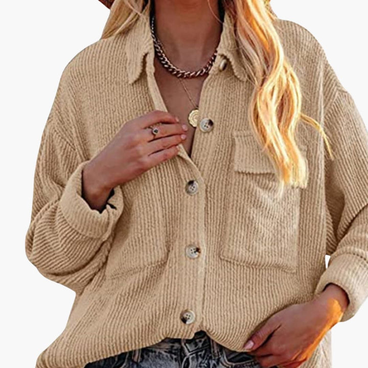 Damen Cordjacke mit Umlegekragen und Knopfverschluss