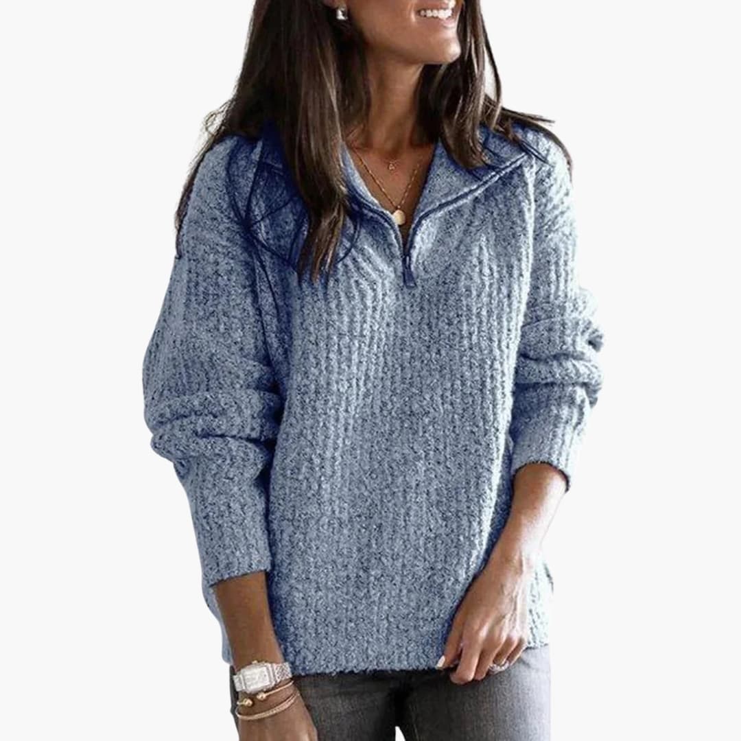 Damen Strickpullover mit halbem Reißverschluss